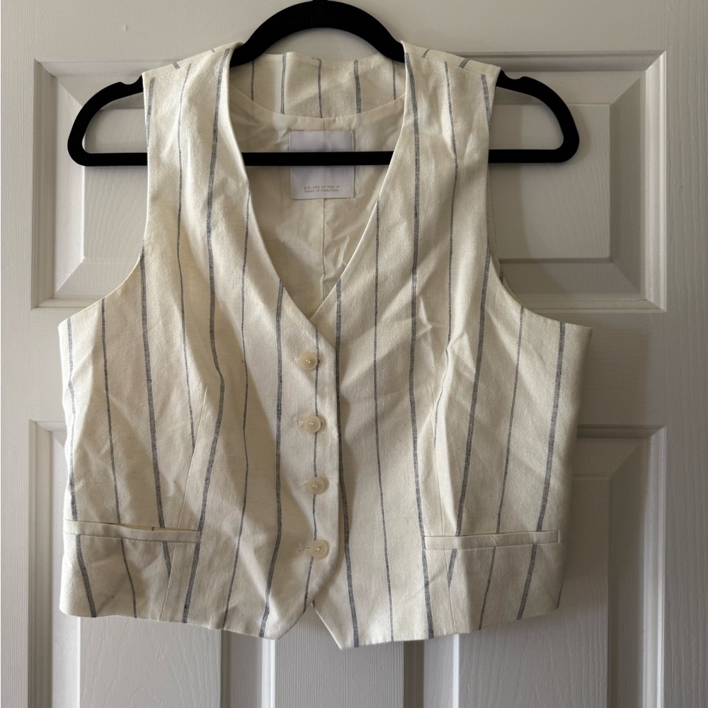 Mango Striped Cotton and Linen Vest